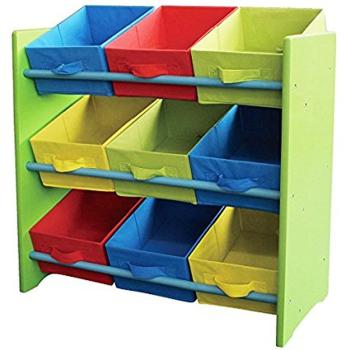Kinderregal grün mit 9 Stoffboxen 66x30x64,5cm